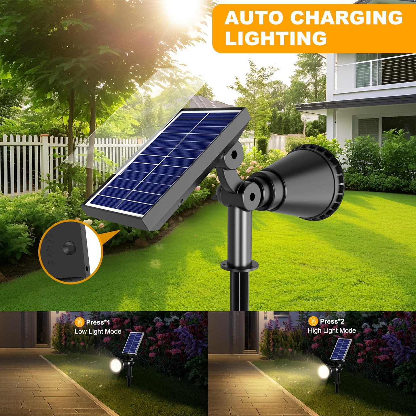 Apomao Solar Lights Outdoor Waterproof  36 Leds Adjustable Solar Spot Lights Outdoor  2-In-1 Solar Powered Spotlight Landscape Lighting For Tree  Garden  Yard  Pathway- 3 Pack (Warm White)