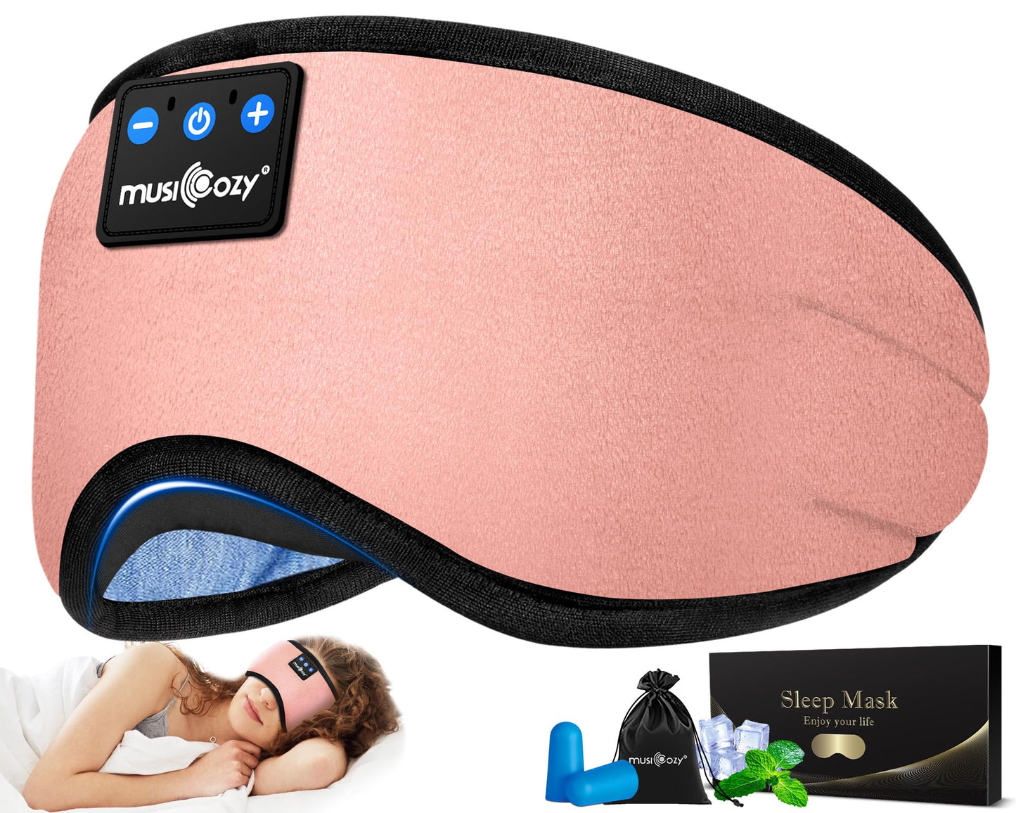 MUSICOZY Sleep Headphones Bluetooth 5.4 Headband Sleeping Eye Mask for Mom Women Men Wireless Music Earbuds Earphones for Side Sleepers Built-in HD Speakers Cool Gadgets Unique Gifts