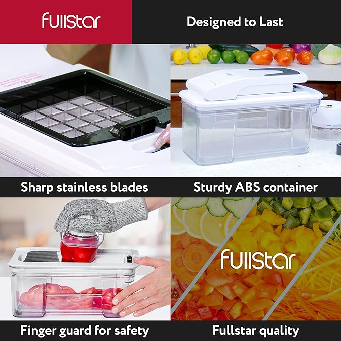 Fullstar Mandoline Slicer for Kitchen - Vegetable Chopper, Onion Potato Food Veggie Fruit Slicer and Cutter with Container, Kitchen Gadgets & Gifts, Home Essentials (4 in 1, Black/White)