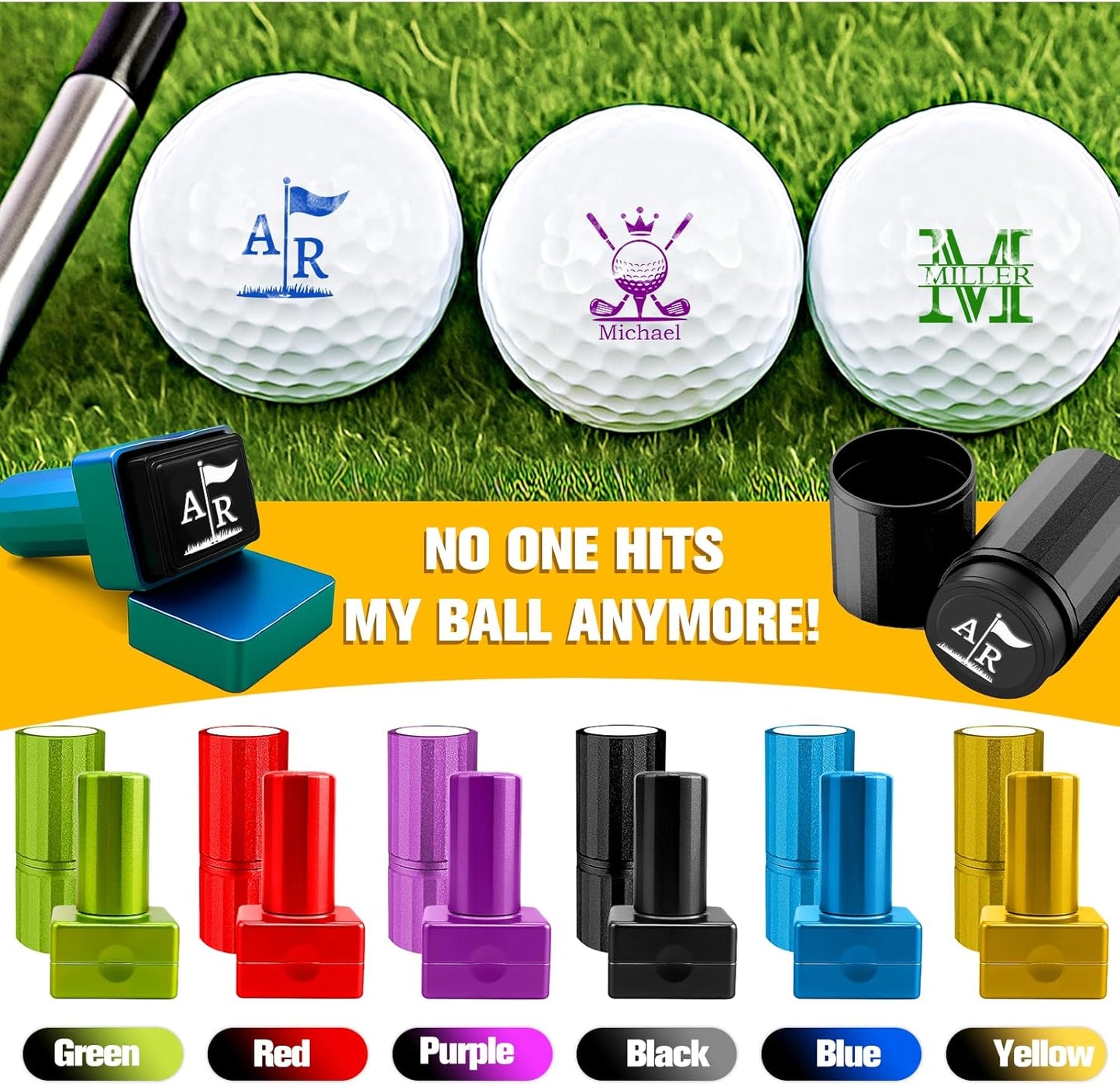 ONFAON Custom Golf Ball Stamp, Personalized Name Golf Ball Marker Stamp with Monogram Logo, Reusable Inking Customized Golf Stamper Accessories Gifts for Golfers