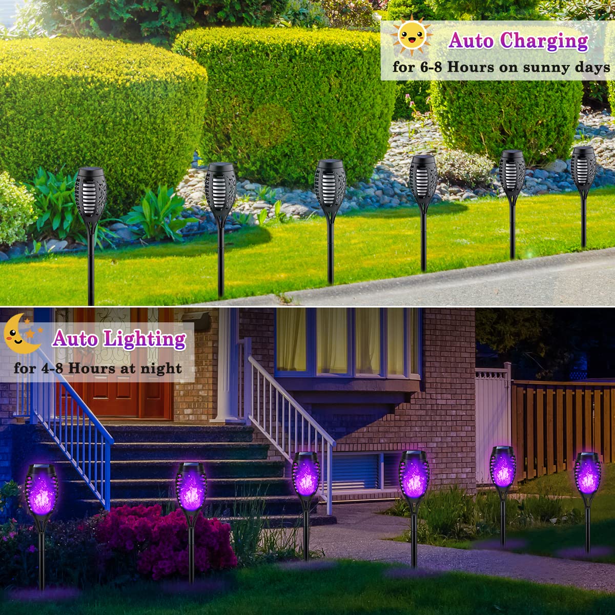 LNRYY Solar Torch Lights - 12Pack Purple Outdoor LED Halloween Decorations