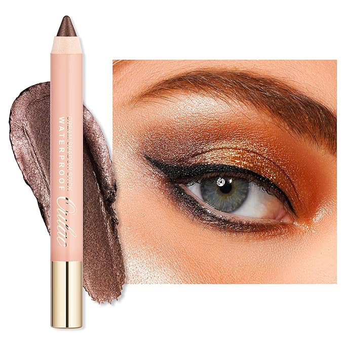Oulac Glitter Brown Eyeshadow Stick - Waterproof & Long Lasting Eye Shadow Pencil, Shimmering Glitter Finish, Blendable Eyes Makeup, Vegan Beauty 3.8g, (15) Velvet Teddy