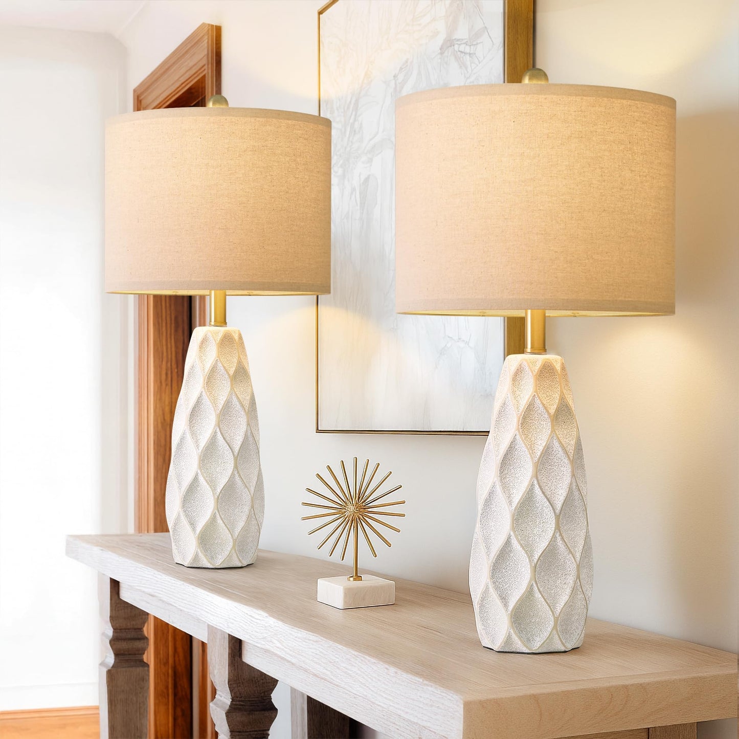 PORTRES Ceramic Table Lamps Set of 2, 27.5 inch, White, Modern Boho Bedside Lighting for Bedroom, Living Room, Home Office, Model 1230