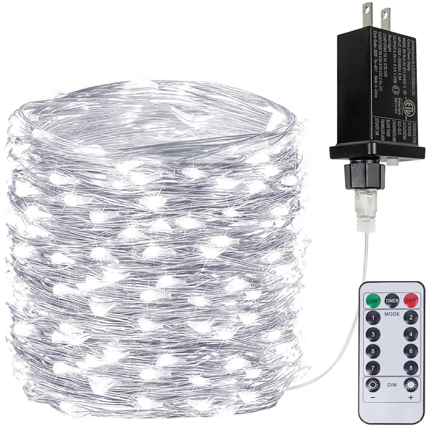 BHCLIGHT 66Ft 200LED Fairy Lights Plug in with Remote, Waterproof, 8 Modes, Timer, Cool White, for Indoor/Outdoor Decorations