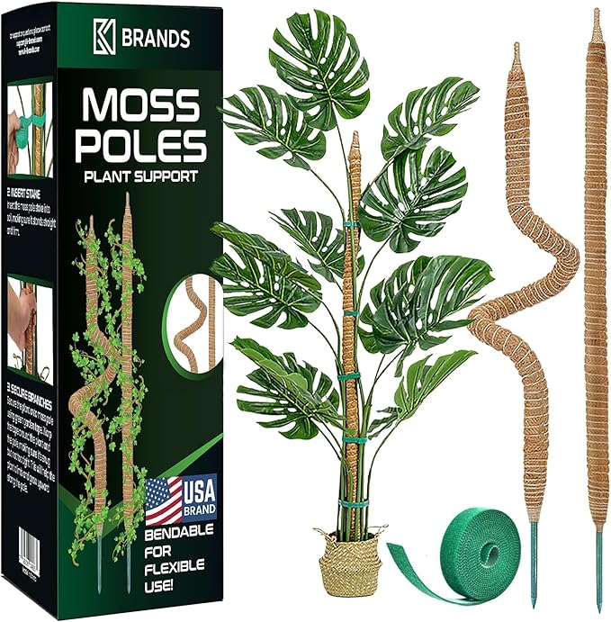 2 Pack 28'' Bendable Moss Pole Monstera Plant Support for Climbing Indoor Plants - Stakes for Potted Climbers - Tall Stick...