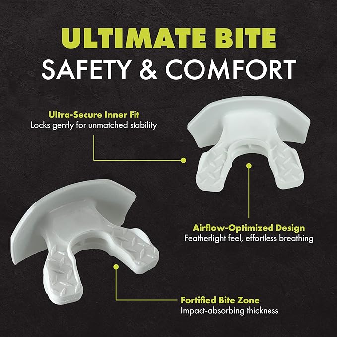 DAMAGE CONTROL Youth Football Mouth Guard – Breathable No Boil Mouthpiece, Protects Lips & Teeth, Works with Braces, Includes Helmet Strap – Sports Gear & Accessories (Black)