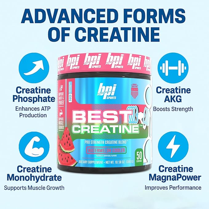 BPI Sports Best Creatine - Creatine Monohydrate Powder for Men & Women, Himalayan Salt - Strength, Pump, Muscle Growth, Muscle Definition - No Bloat - Watermelon Cooler - 50 servings - 10.58 Ounce