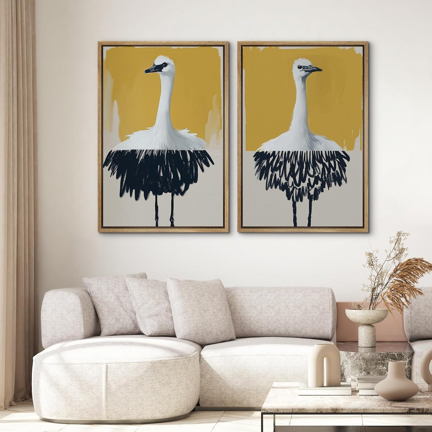 SIGNWIN Framed Canvas Print Wall Art Set Minimalist Crane Portrait Modern Bird Illustrations Modern Art Rustic Minimal for Living Room, Bedroom, Office - 24"x36"x2 Natural