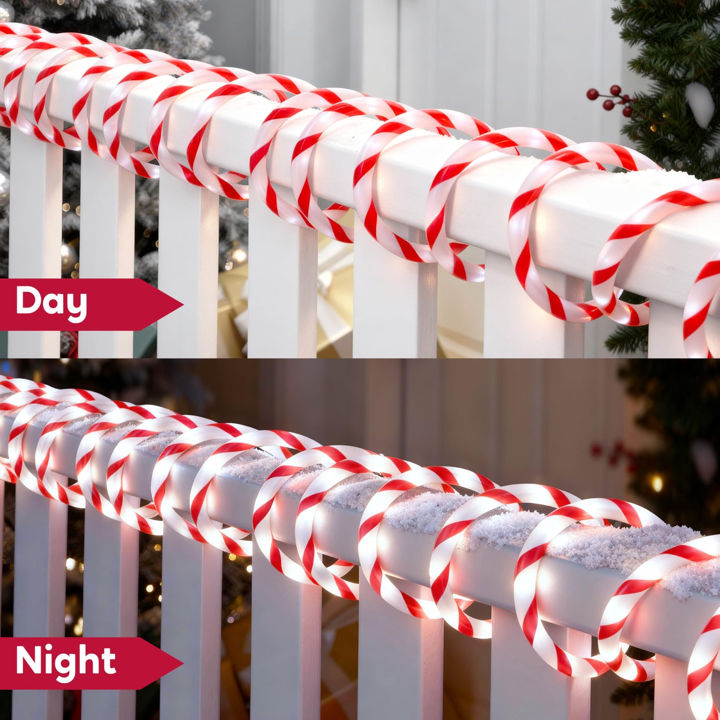 Joiedomi 40Ft Led Candy Cane Rope Lights  Waterproof Outdoor 360 Led Christmas Decor Lights For Garden Yard Party Xmas Christmas Holiday Decorations (Red & Cool White)