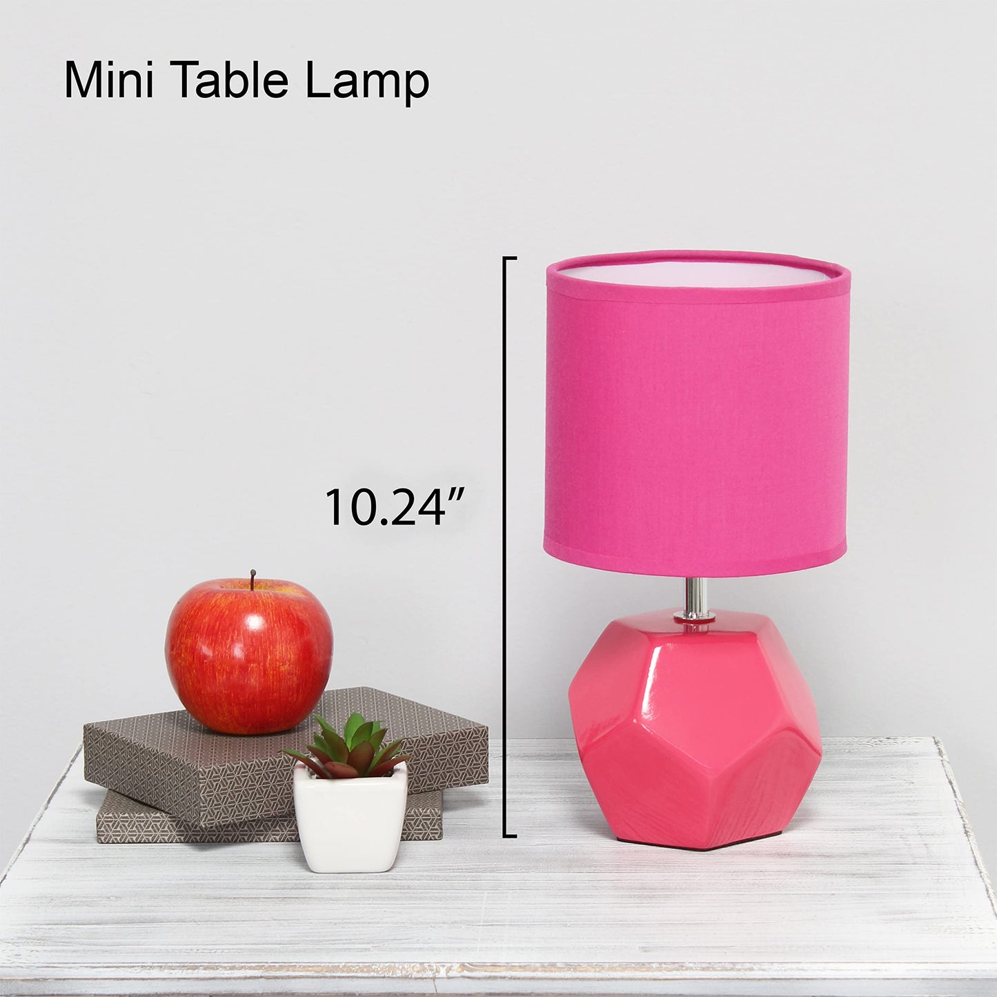 Simple Designs Lt2065-Pnk Mini Table Lamp, Pink Ceramic Shade, 5.5X5.5X10.4