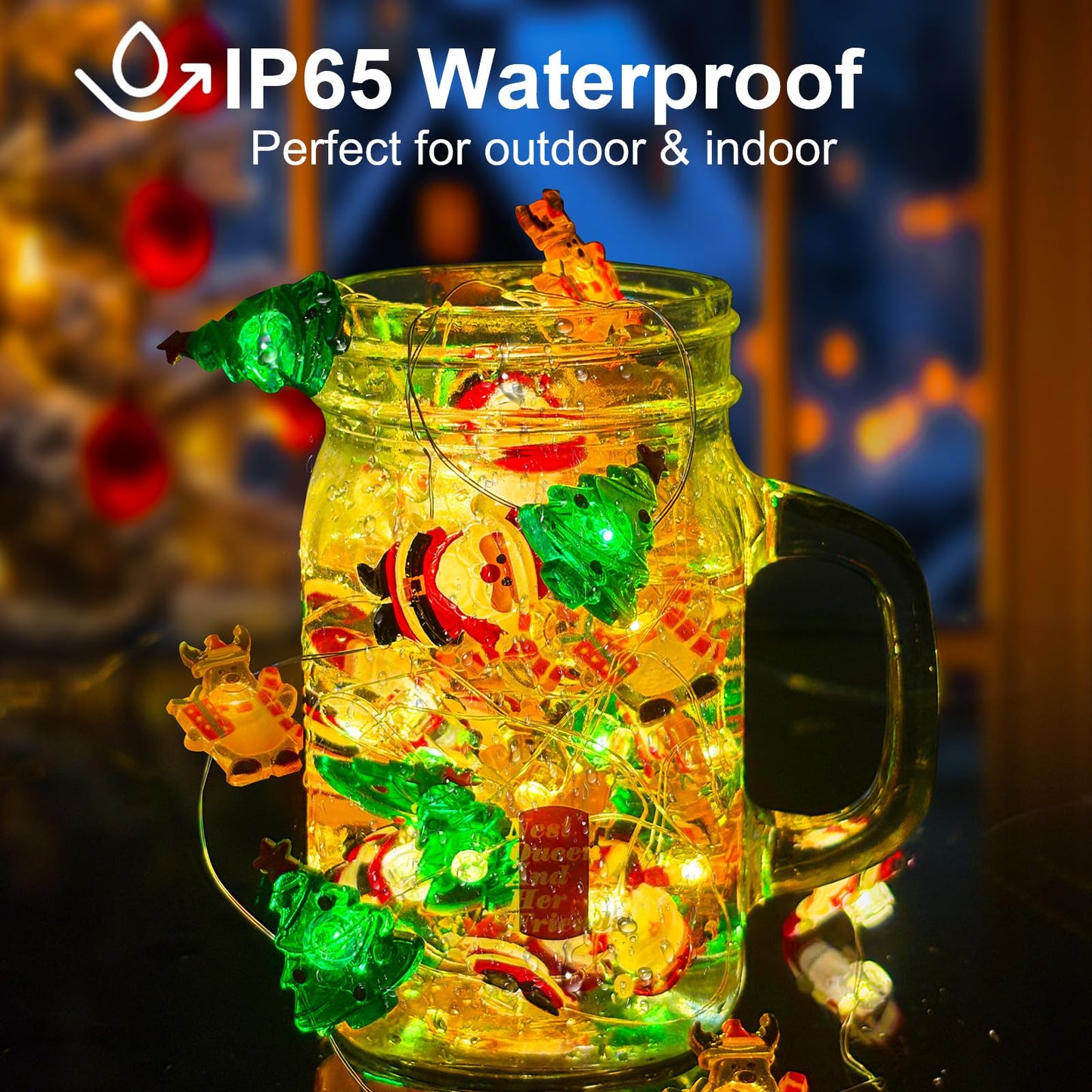 Aogist 2-Pack 50Led Christmas Fairy Lights - 16Ft Bright 3D Santa Claus Christmas Tree Deer String Lights Battery Operated Decor For Indoor/Outdoor Party Home Bedroom Yard Windows Doors Winter Decor