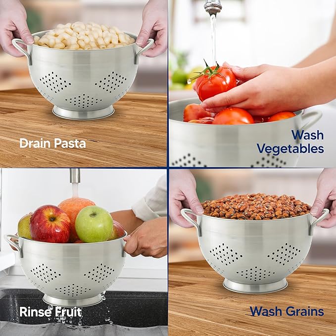 HIC Kitchen Pierced Colander, 18/8 Stainless Steel, 7.5-Inch Bowl, 2-Quart Capacity