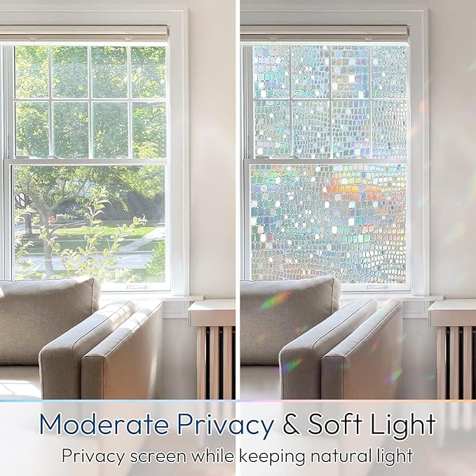rabbitgoo Window Privacy Film Rainbow Window Film, Mosaic Decorative Stained Glass Cling, Removable Static Cling Tint UV Blocking, Non-Adhesive Privacy Covering, 23.6 x 118.1 inches