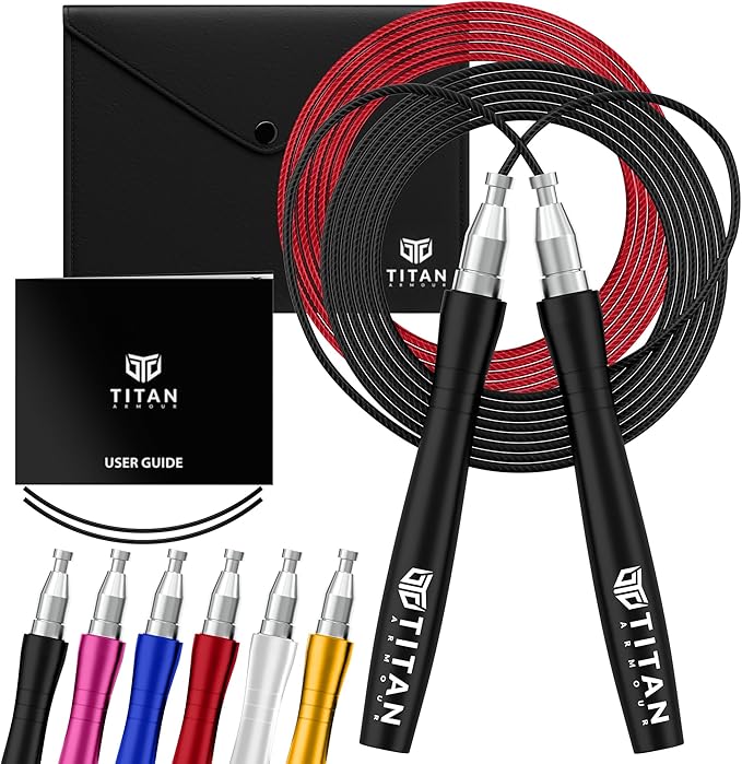 Titan Armour® Speed Rope - Professional Self-Locking & Adjustable, Adult Speed Jump Rope | 2 x Steel Ropes, Cable Protecto...