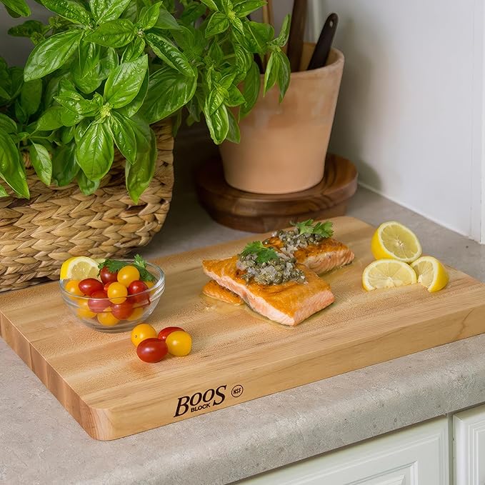 John Boos Chop-N-Slice Series Rectangular Wooden Maple Cutting Board 20”x15” – 1.25” Thick, 10-lb Reversible Butcher Block with Eased Corners & Edge-Grain – Made in the USA