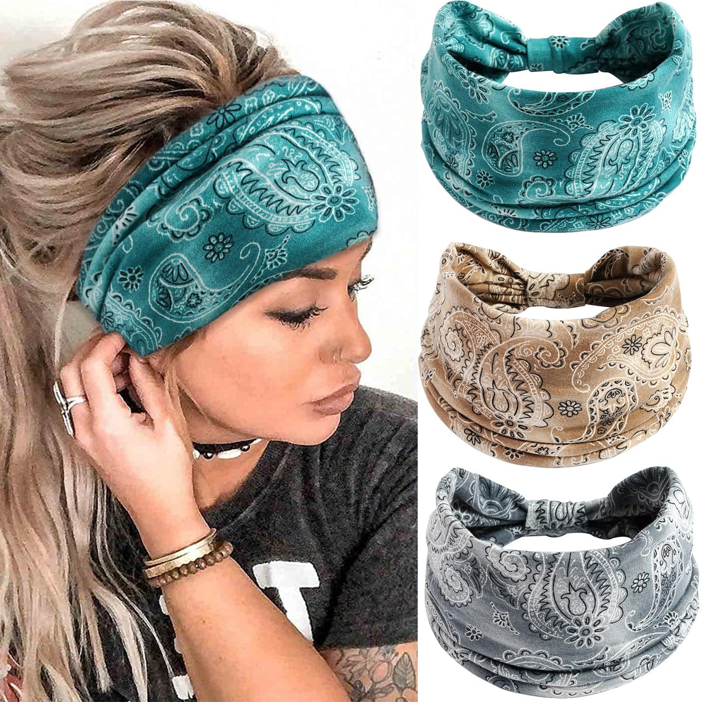 SAWINDA Boho Headbands for Women Wife Soft Hair Bands Twist Knotted Elastic Non-slip Hair Wrap Bandeau Yoga Running Workout Hair
