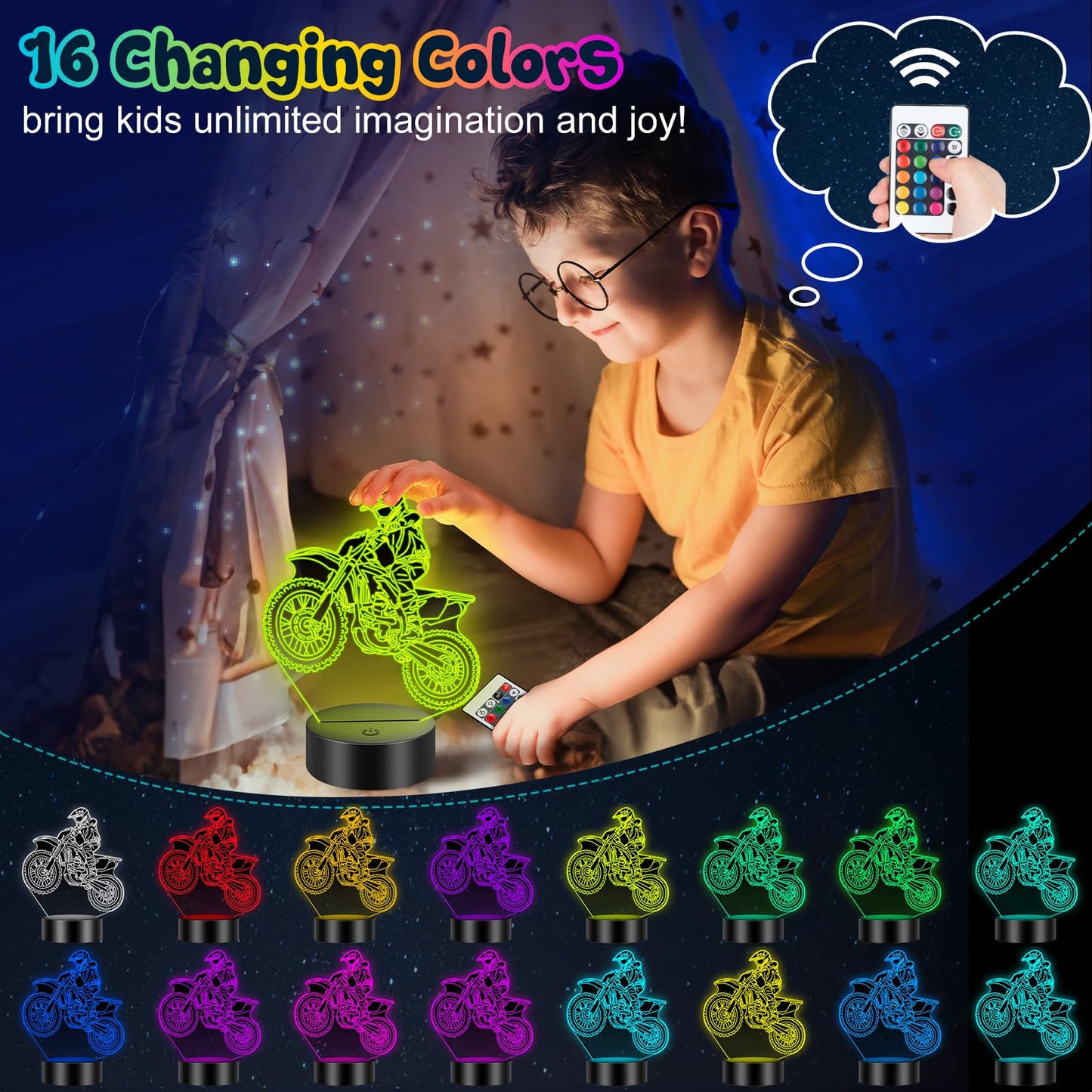 Linkax 3D Illusion Night Light & Soccer Gift For Teens  Boys & Kids - 8 To 12 Year Olds - Football Accessories & Room Decor (Bike)