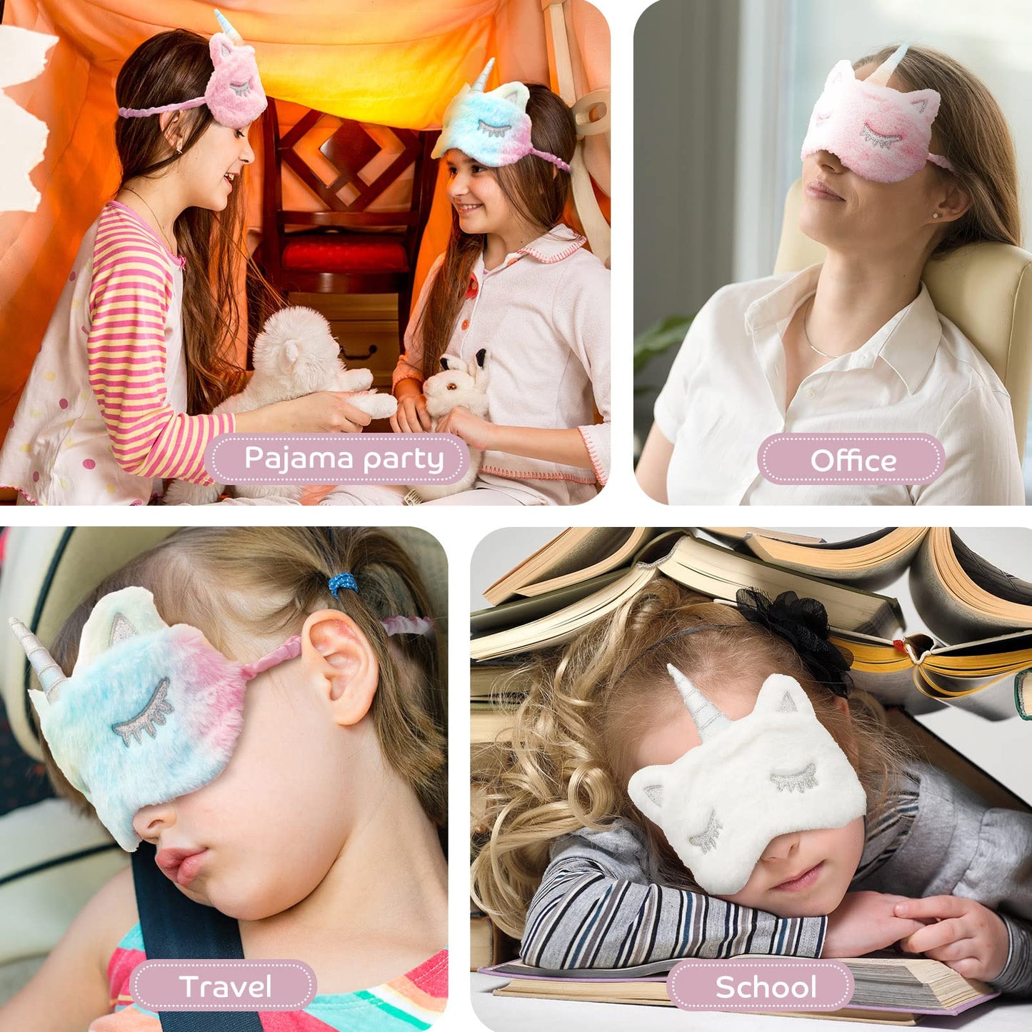3 Pieces Sleep Mask for Kids, Girls Plush Sleeping Eye Cover Soft Eye Blindfold Cover Animal Shade for Kids(Mixed Colors, Pink, White,Cute Style)