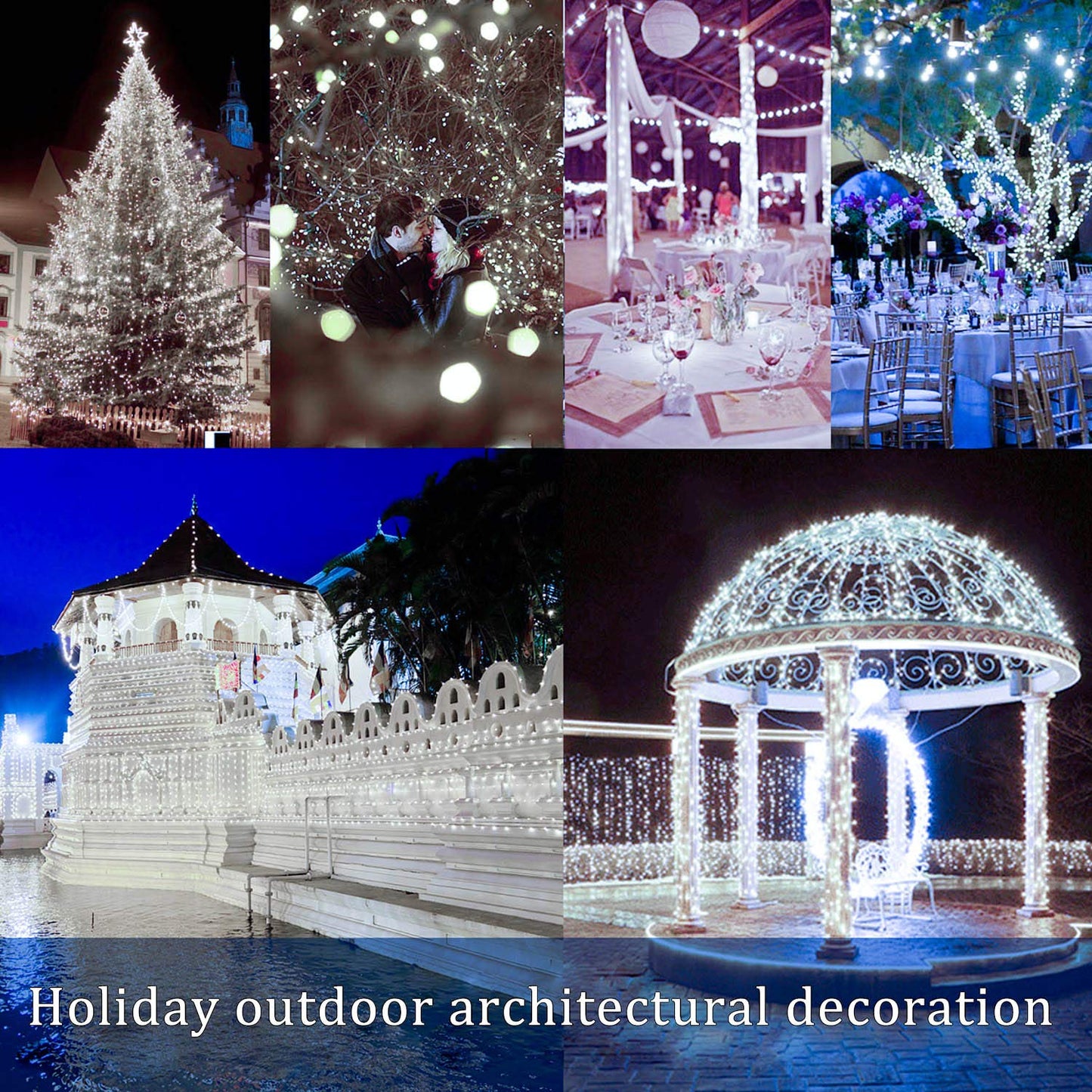DAYLIGHTIR 100 LED Solar Powered Copper Wire String Lights, Waterproof, 8 Modes, Outdoor Fairy Lights, White