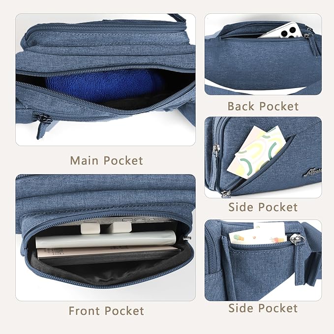 Fanny Pack Waterproof Waist Bag Pack Men Women Hip Bum Bag With Water Bottle Holder Adjustable Strap Suitable For Outdoors Workout Traveling Hiking Cycling Dog Walking Pouch Bag(Blue)