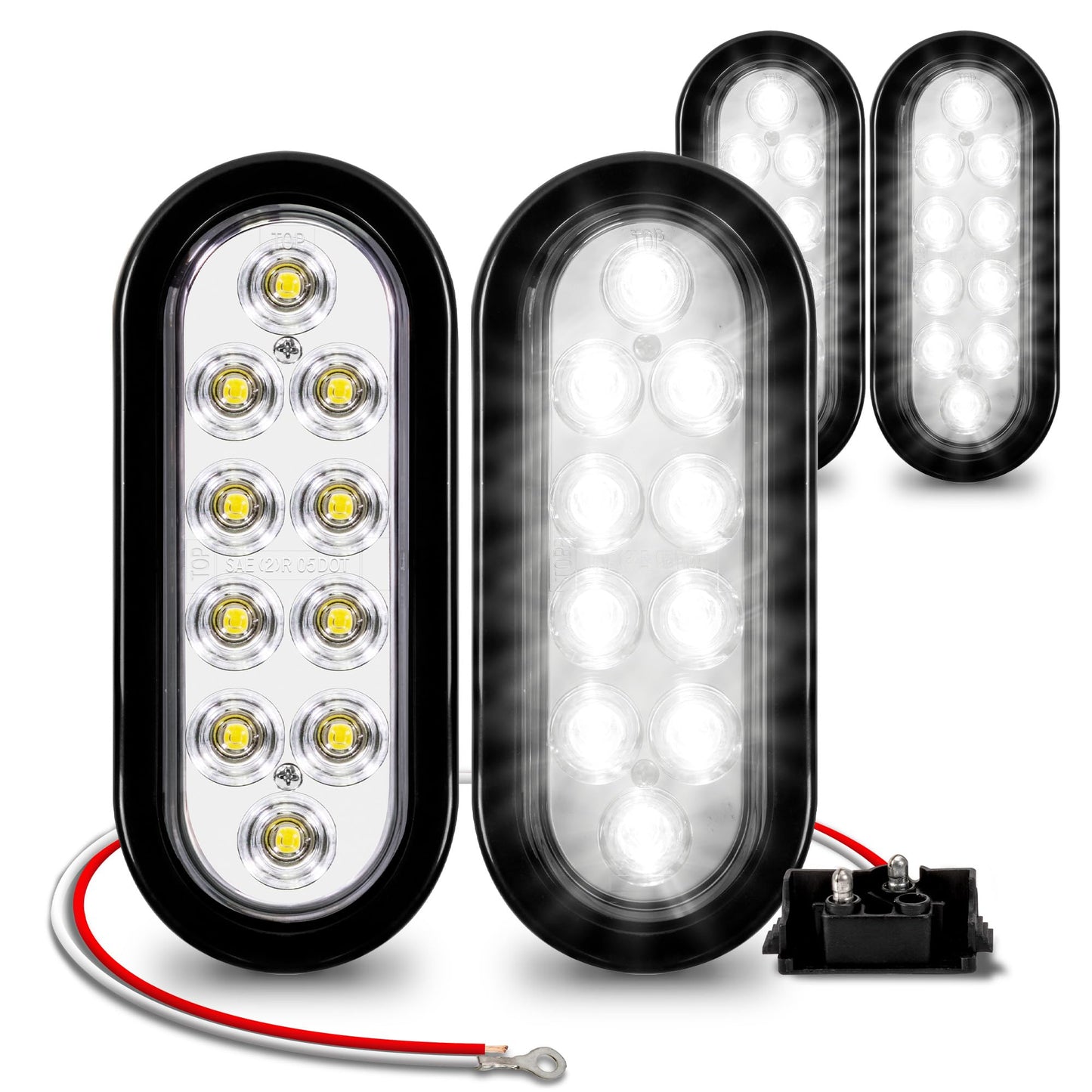 ONLINE LED STORE 4pc Oval LED Trailer Tail Light Kit - White, IP67 Waterproof, Back Up Signal, DOT FMVSS 108