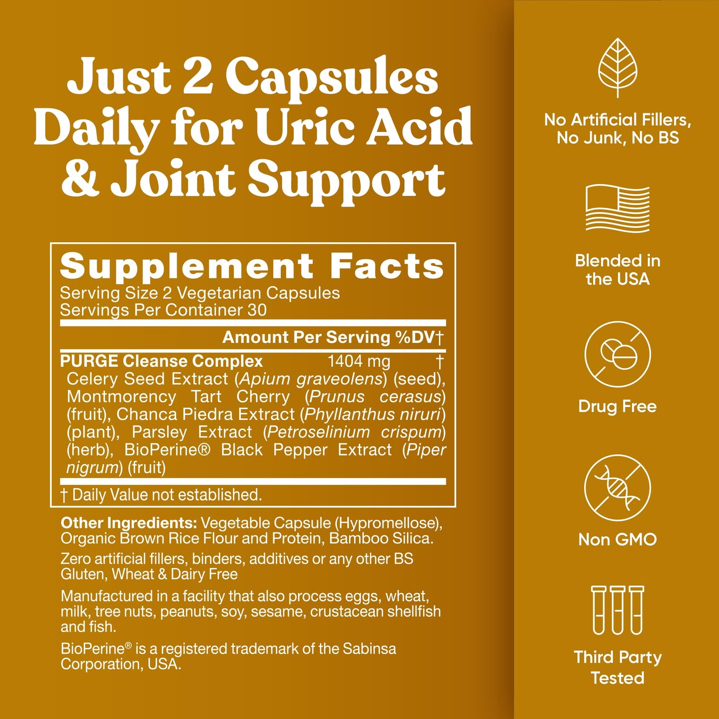 Eu Natural Purge Uric Acid Flush - Eat & Drink What You Want - Uric Acid Support for Joints & Mobility with Celery Seed, Tart Cherry & Chanca Piedra - 60 Vegetarian Capsules
