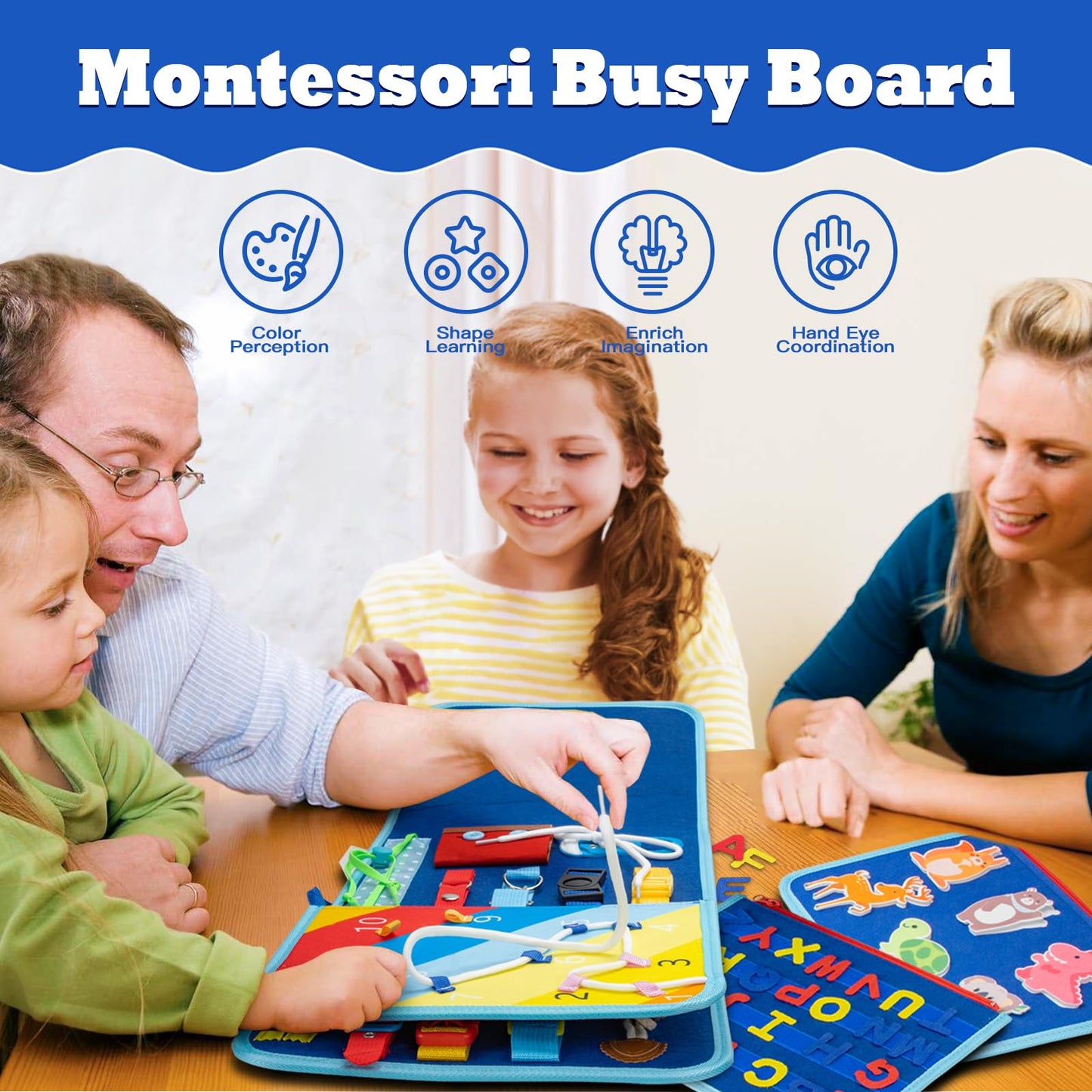 Funsland Toddler Busy Board Book - 8 in 1 Montessori Toys for 1 2 3 4 Year Old Learning Educational Activity Gifts for Girls Boys