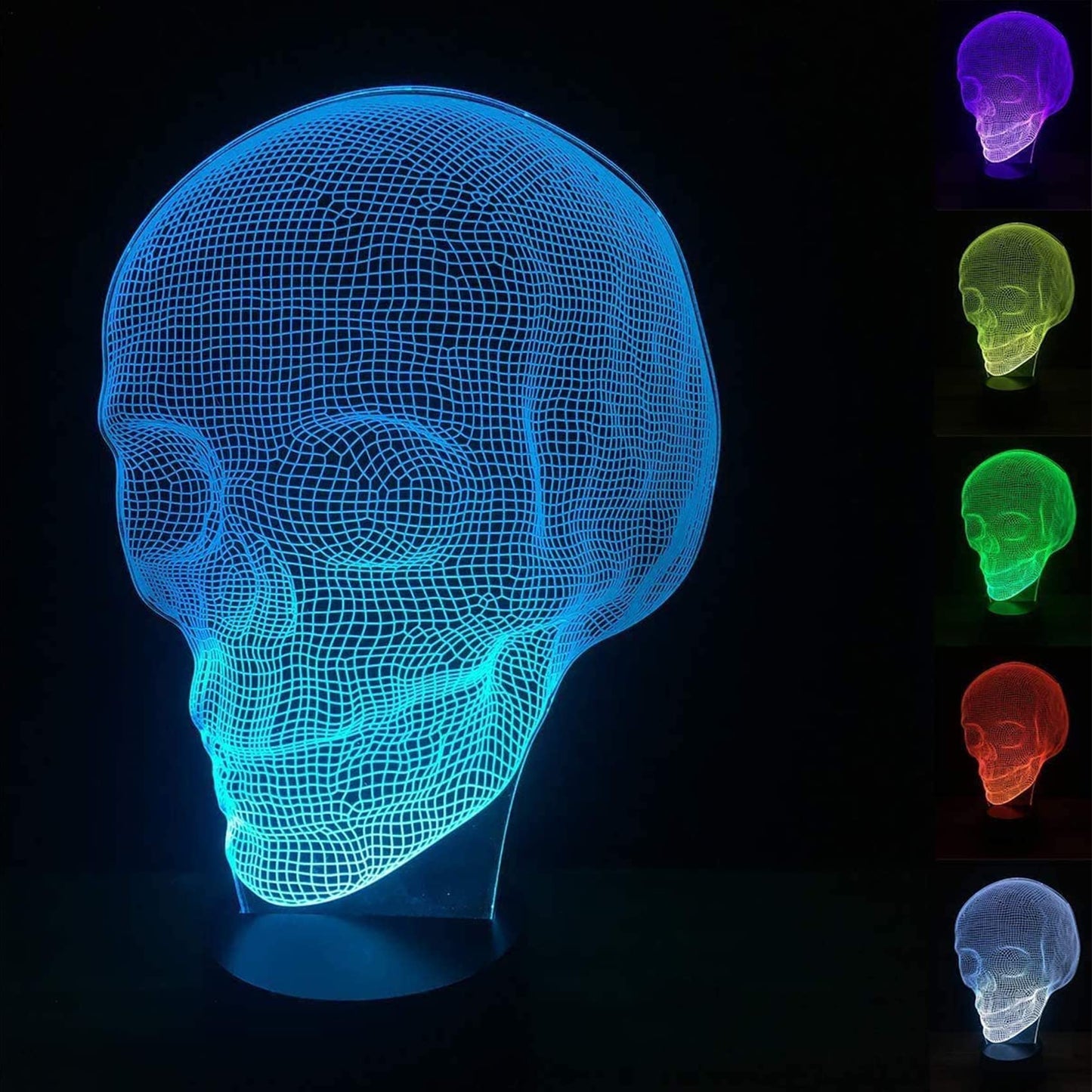 Fullosun Skull 3D Lamp Optical Illusion Night Light  Death Model Holiday Gift For Holloween Ghost Festival  Men Room Night Light With Remote Control 16 Colors Changing