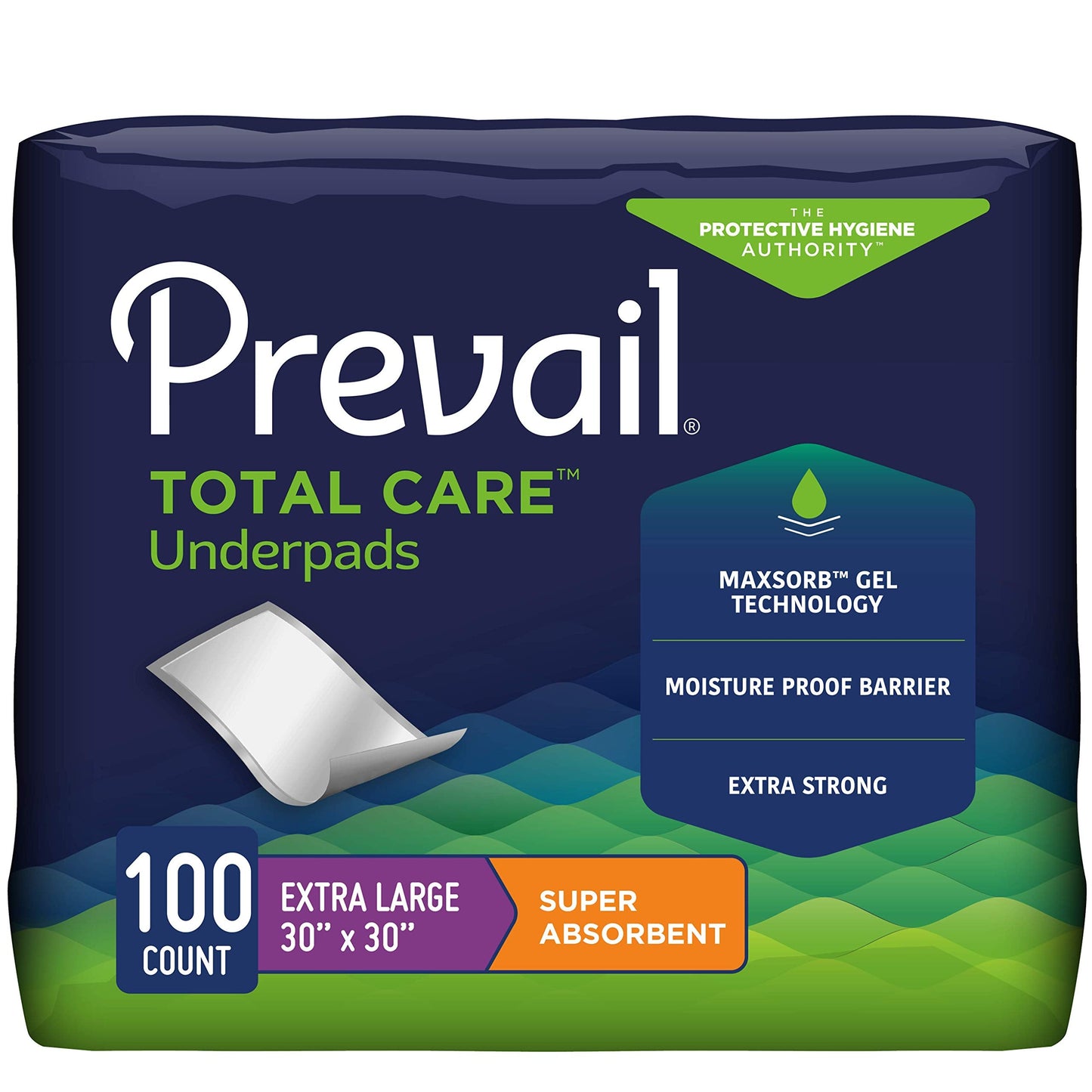 Prevail Incontinence Underpads - Unisex Disposable Underpads for Men & Women - Super Absorbent, 30" X 30", 100 Count (10 Packs of 10)