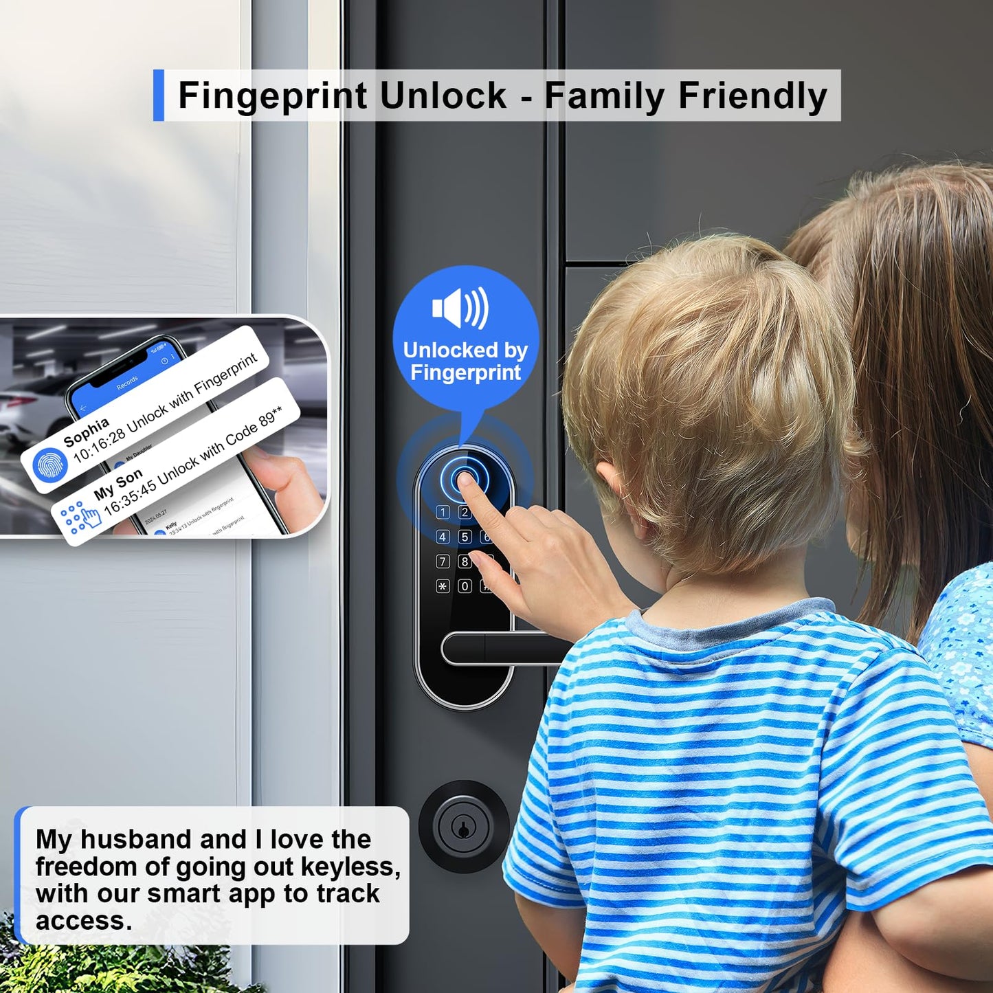 Keyless Entry Fingerprint Smart Lock with Handle & Keypad: Electronic/Electric Digital Lock with Code/Passcode, Biometric Deadbolt Door Knob for Front Door, Bedroom, Interior or Exterior Use (Silver)