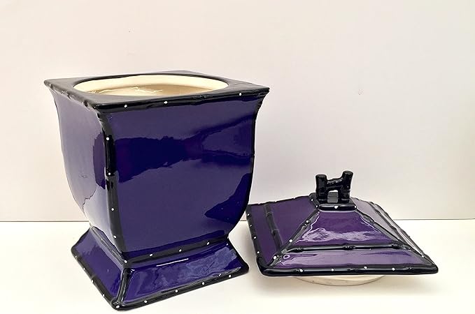 ACK Tuscany Hand Painted Ruffle Purple Cookie Jar, Ceramic Cookie Jar with Lid and and Rubber Seal, Food Storage Jar, Kitchen Décor, Snack Storage Container for Cookie, Candy