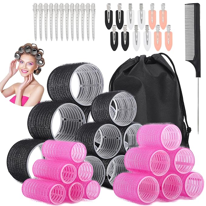 50Piece Hair Rollers Set, Self-Grip Rollers Hair Curlers for Long Medium Short Hair, 4 Sizes of Hair Rolls(6 Jumbo + 6 Lar...