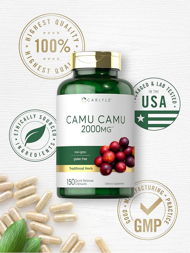 Carlyle Camu Camu with Vitamin C | 2000mg | 150 Capsules | Herb Extract Supplement | Myrciaria Dubia | Non-GMO and Gluten Free