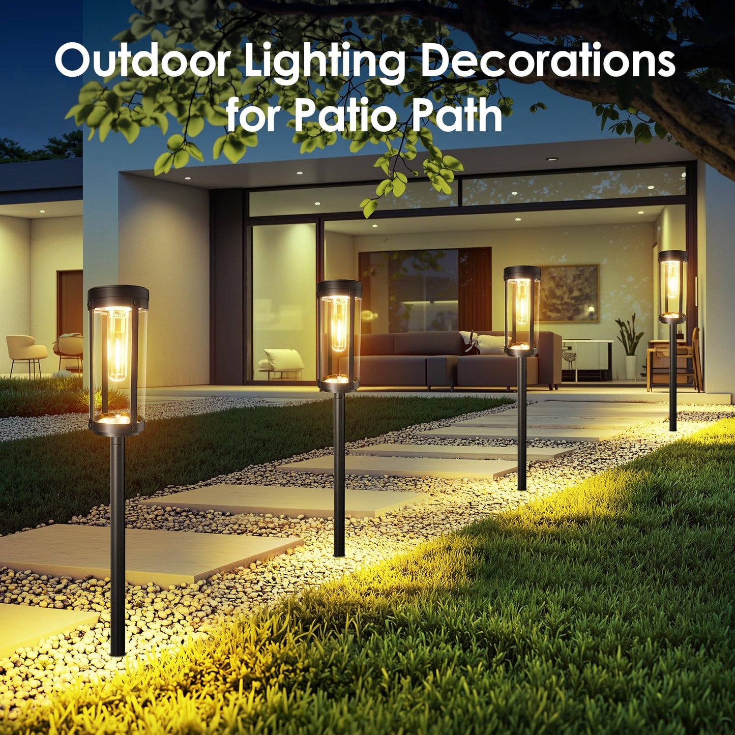 Solar Pathway Lights Outdoor: 8 Pack Upgraded Solar Lights Outdoor Waterproof - Up To 15 Hrs Bright Modern Path Light For Garden Yard Patio Driveway Walkway Sidewalk Landscape Lighting Outside Decor