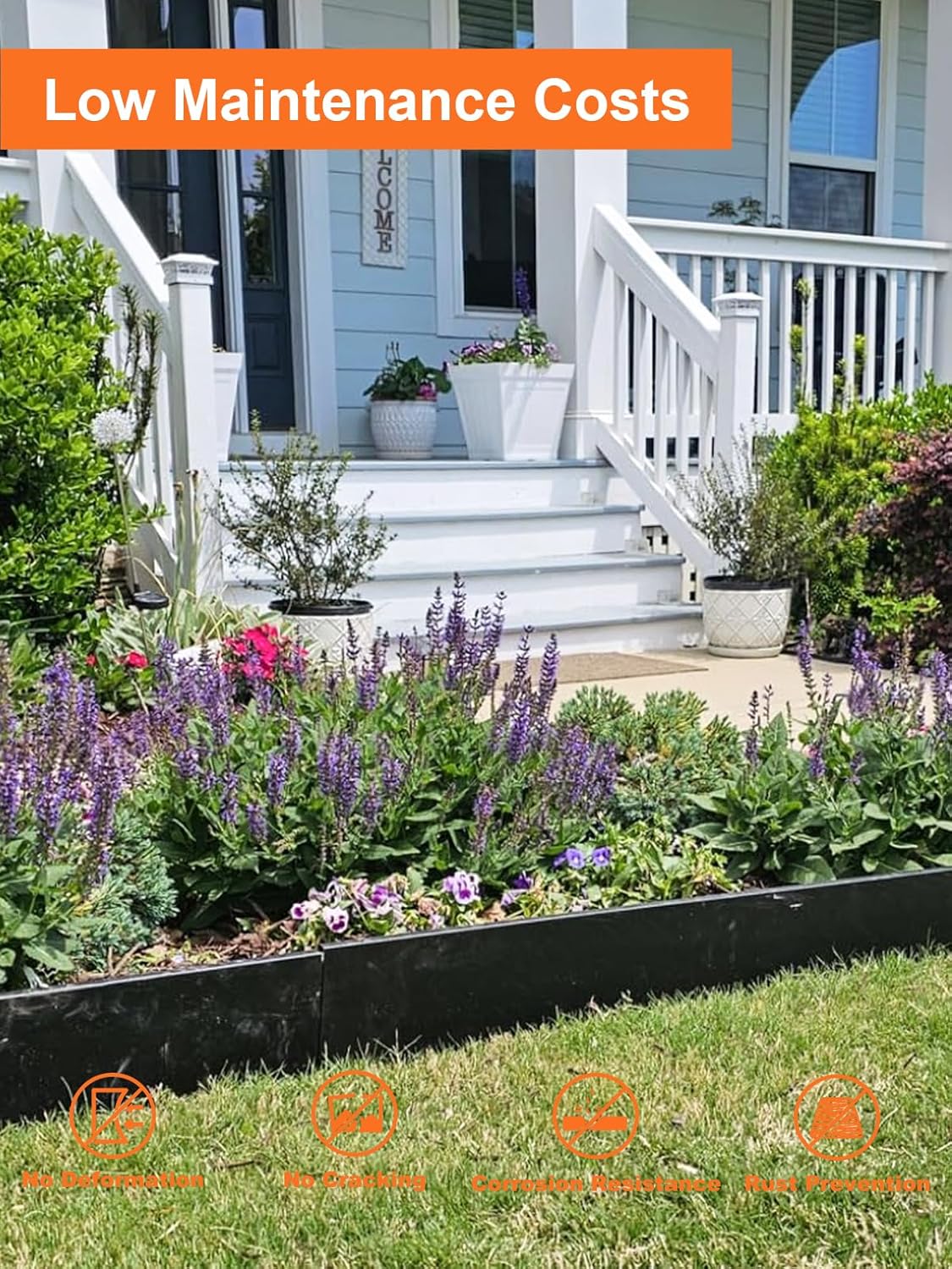 Vinci Landscape Edging Border, 40" L x 8" H 3Pack 10FT Total Black Galvanized Steel Garden Edging with Spikes, Sturdy Elegant Metal Lawn Broder for Flower Beds, Pathways, Paver Edges and Yard