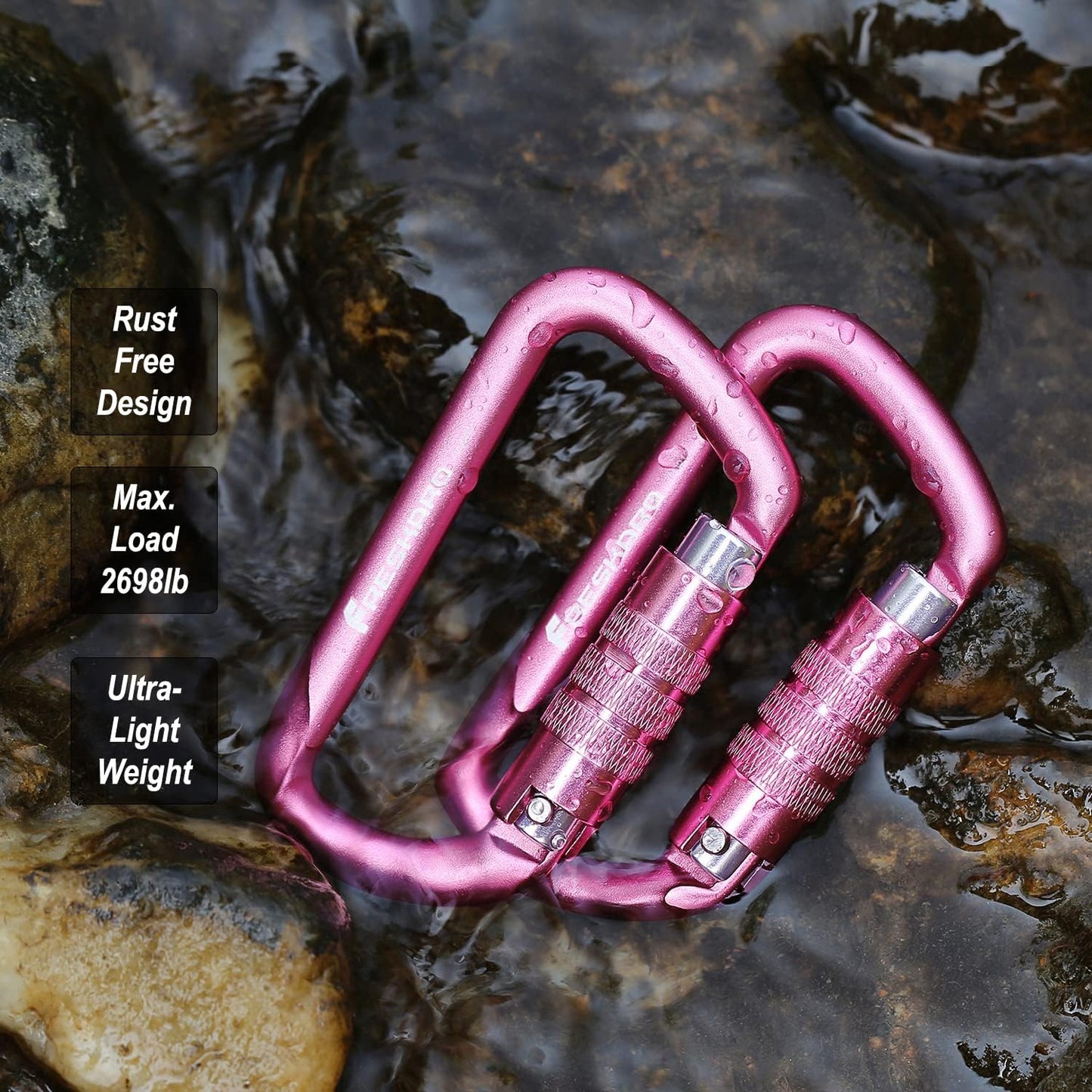 FresKaro 3inch 12kN-2698lbs Auto Locking Carabiner Clips, Solid D Shape, Heavy Duty 7075 Aluminum, Lightweight 1.09oz, Rust Proof, for Hammock, Hiking, Dog Leash, Keychain etc., Multi-Colors