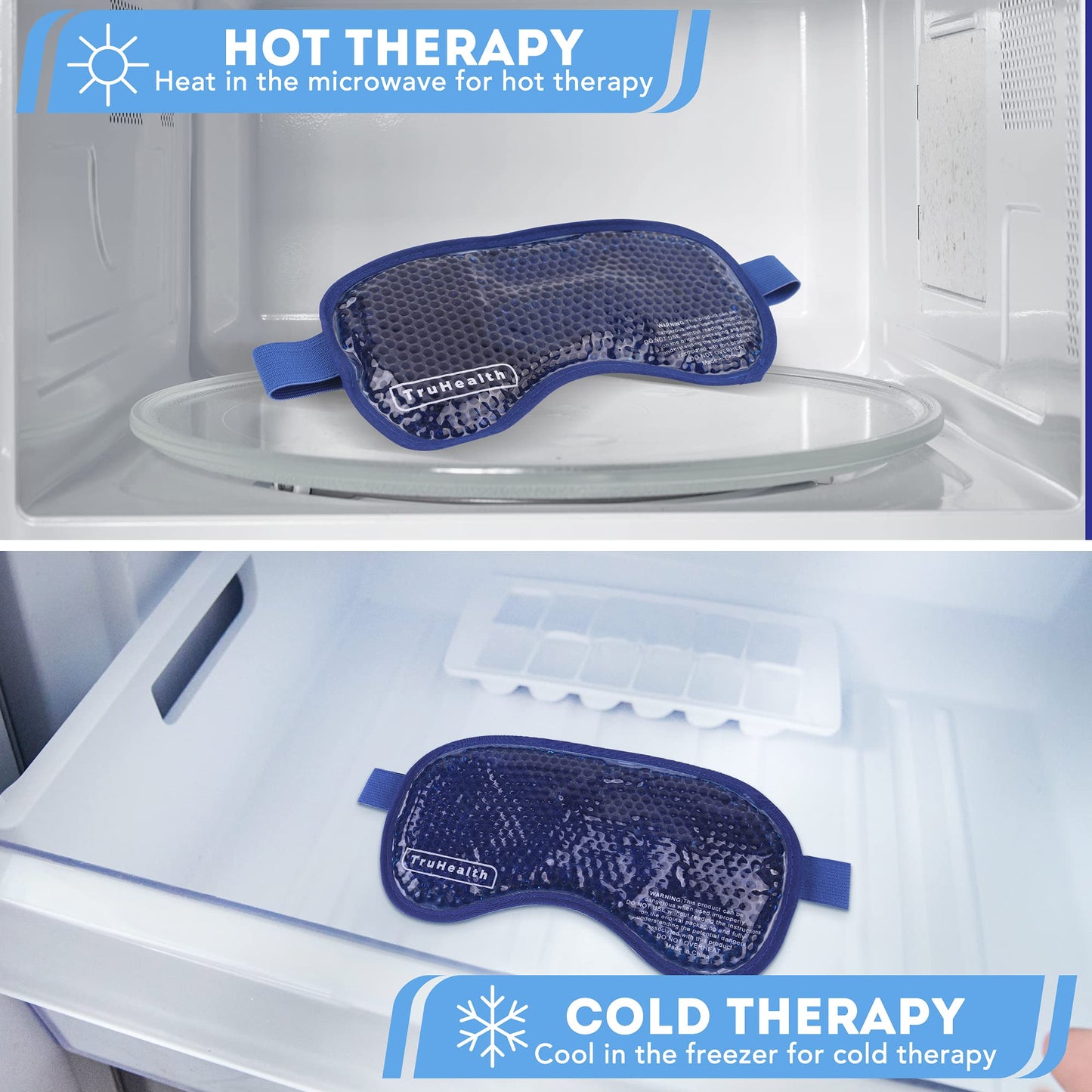 TruHealth Gel Bead Hot and Cold Eye Masks - FSA HSA Approved Reusable Gel Bead Ice Pack Provides Ice and Heat Pain Relief for Head, Puffy Eyes, Beauty, Relaxing, and Sleep (Navy Blue)