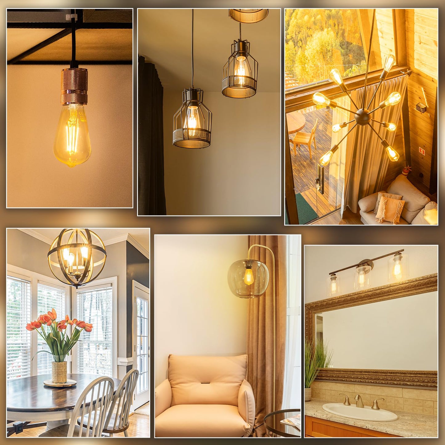 DiCUNO E26 Edison Bulbs 60W, 2200K Amber Warm, 6W LED Edison Bulb ST64, Amber Glass, Vintage LED Light for Home, 600LM, Non-Dimmable, CRI 80, Pack of 2