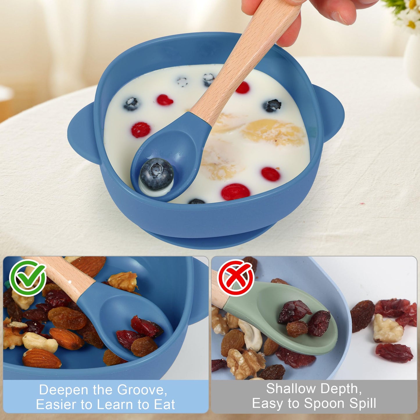 Silicone Baby Feeding Set, Baby Led Weaning Supplies, Silicone Suction Butterfly Plate, Bowl, Spoons, Fork and Waterproof Bib & Cloth Bib, Eating Utensils Baby Feeding Essentials (Blue)