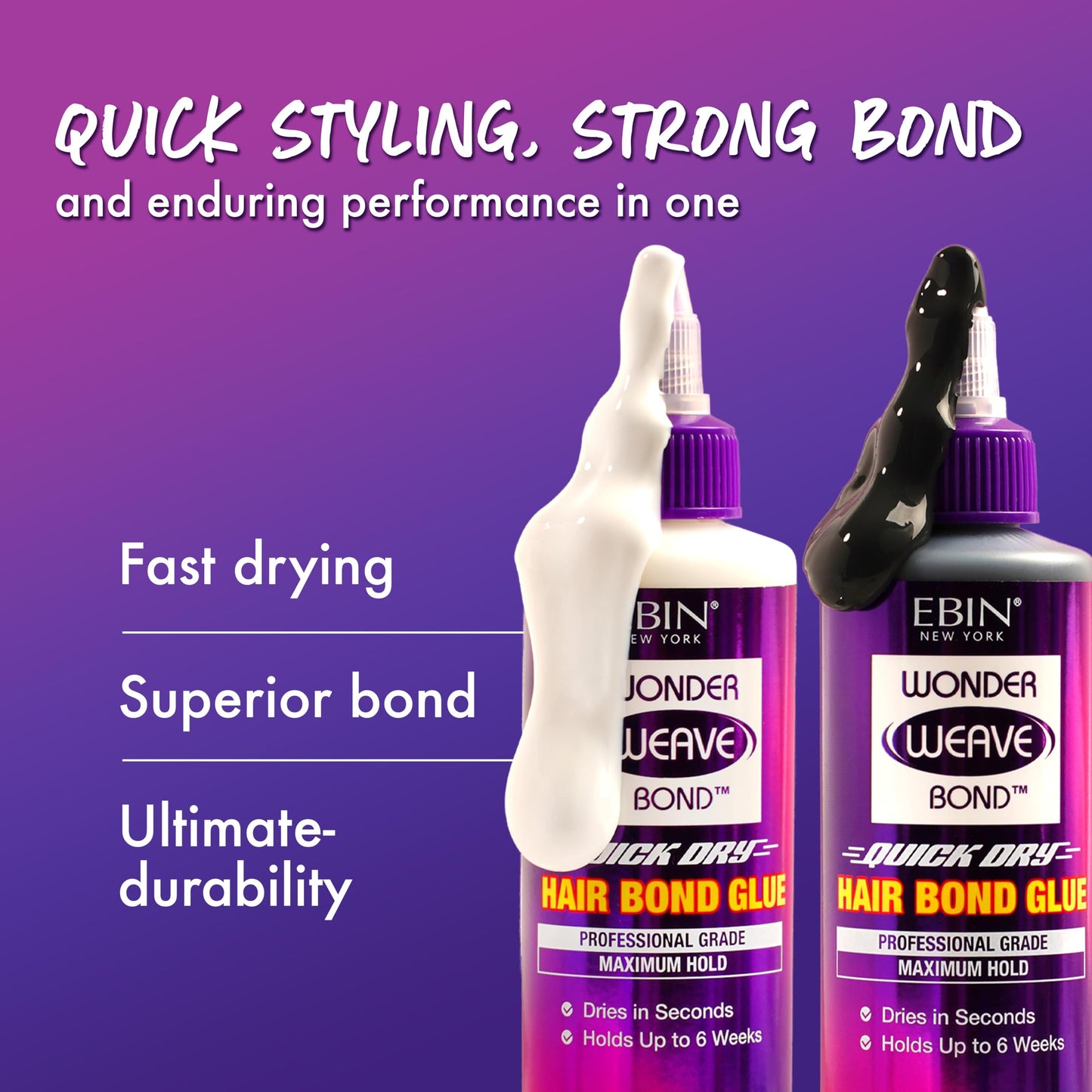 EBIN NEW YORK Wonder Weave Bond Hair Bond Glue Clear 2 Fl Oz - Quick-Dry Hair Glue with Strong Hold for Weave and Track Applicat