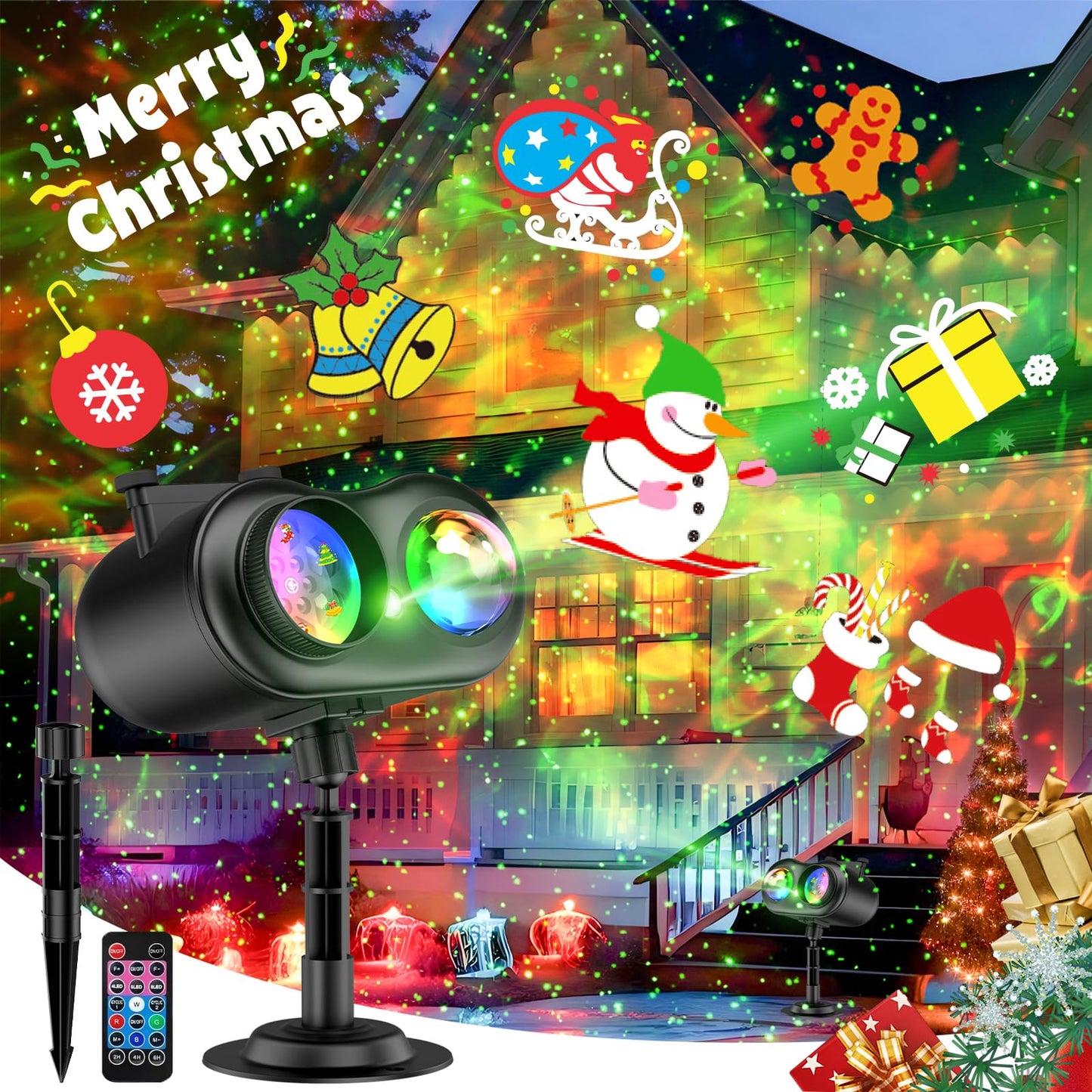 Christmas Projector Lights Outdoor Waterproof  10 Slides X 8 Bright Hd Patterns  Firefly & Ocean Wave Effects  Timer Snowflake Light Projector For House Yard Xmas New Year Valentines Thanksgiving