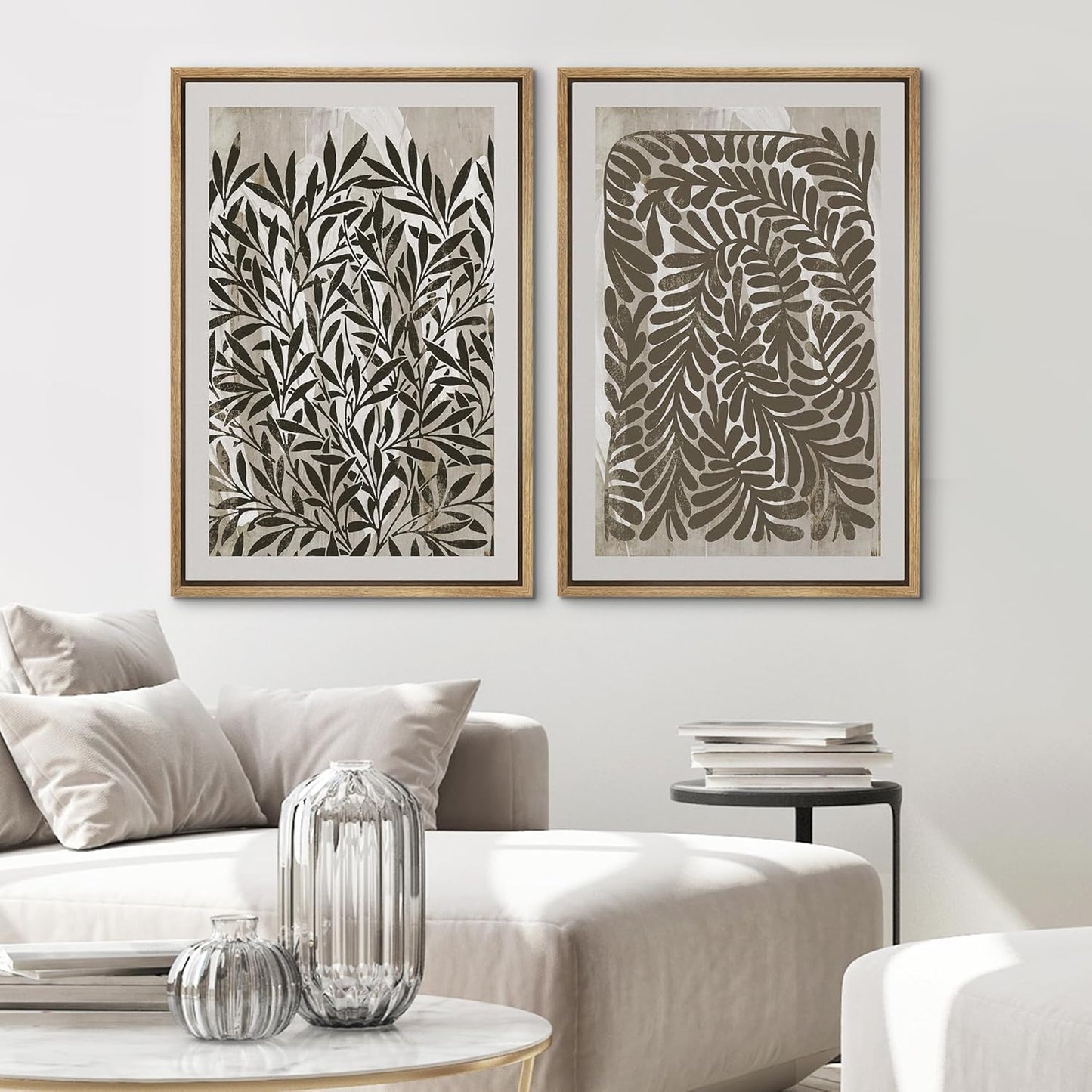 SIGNWIN Framed Canvas Print Wall Art Modern Botanical Abstract Black and Beige Leaf Illustrations Decorative for Living Room, Bedroom, Office - 16"x24"x2 Natural