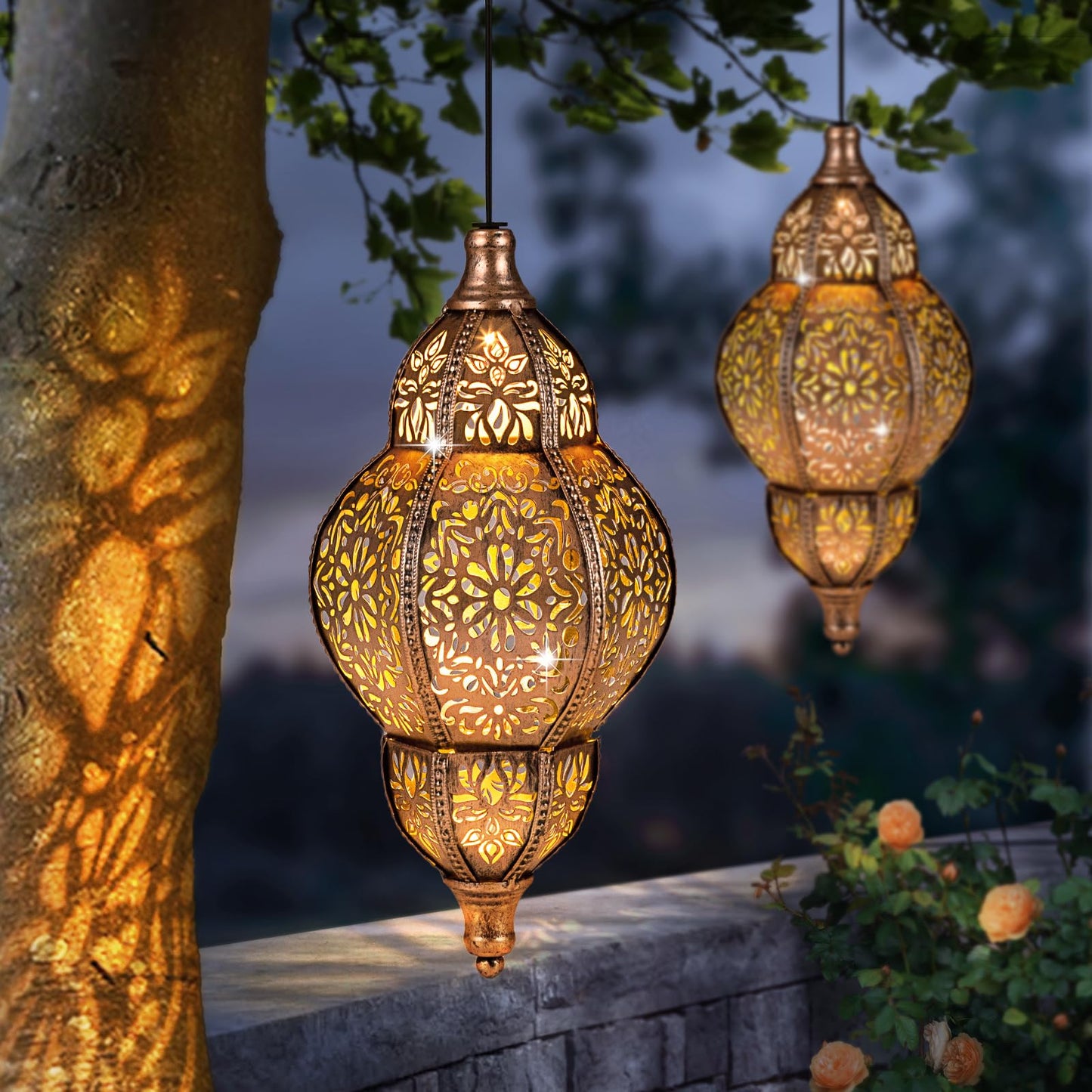 Solar Lanterns Outdoor Waterproof  Hanging Solar Lantern Garden Decor  Metal Moroccan Decorative Garden Lights For Yard  Patio  Lawn  Porch  Unique Housewarming Gifts