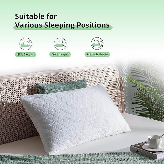 Comfort Shredded Memory Foam Pillows, Adjustable Bed Pillows for Side, Back or Stomach Sleepers, Neck Pillows for Sleeping, Queen Size Pillow with Removable Cover (2 Pack, Adjustable)