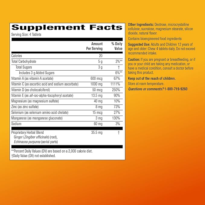 Amazon Basic Care Immune Support Citrus Chew Tablets, 32 Count