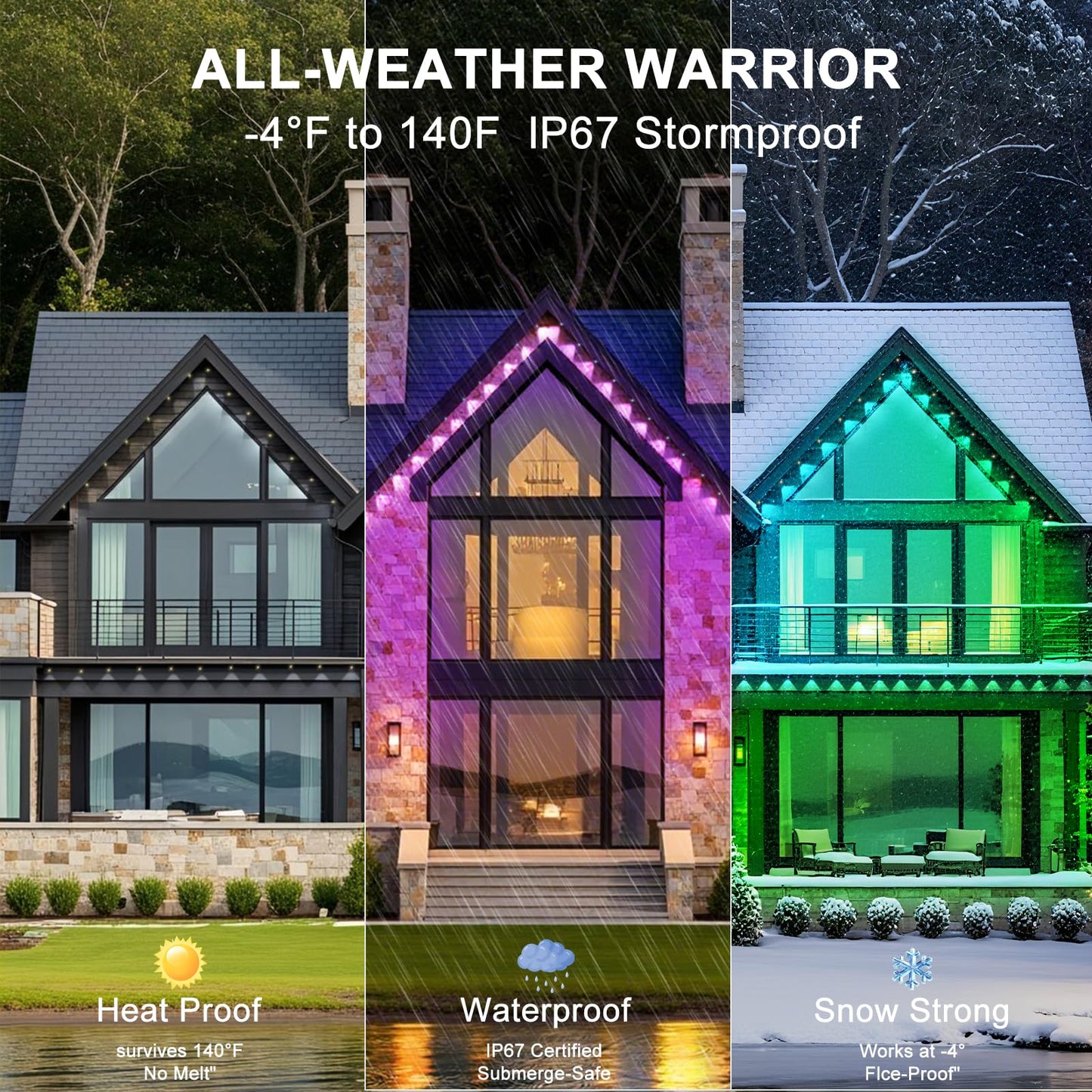 Yibulayin 400Ft Permanent Outdoor Lights Waterproof  Smart Rgb Eaves Lights With App/Remote Control  Diy Scene Modes  Led Outdoor Lighting For Christmas Holidays Daily Party House Roof Lighting