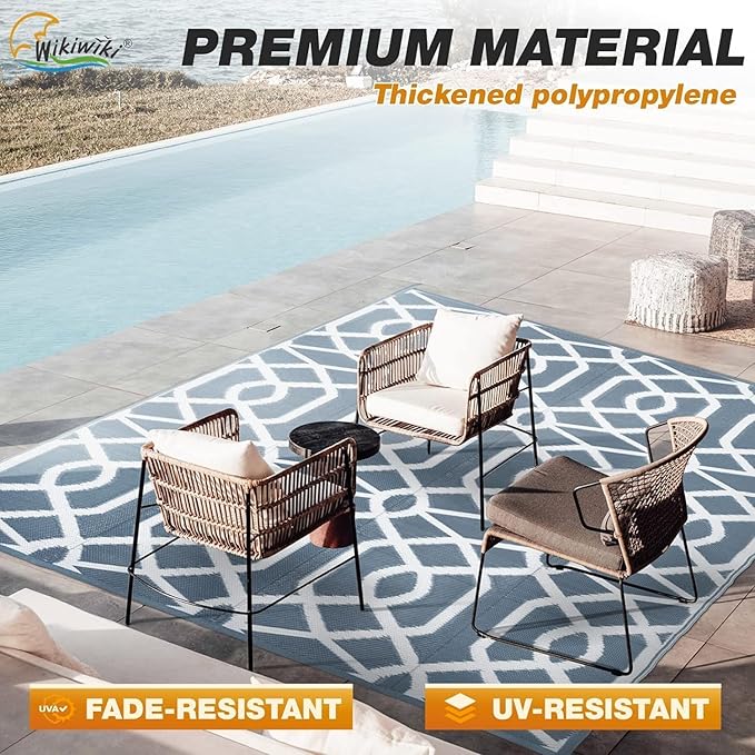 wikiwiki Outdoor Rug, 4x6ft Waterproof Reversible Mat Indoor Outdoor Rugs Carpet, Small Area Rug Plastic Straw Rug for Patio Deck Balcony Pool RV Camping Beach Picnic, Grey, Rugscape Series