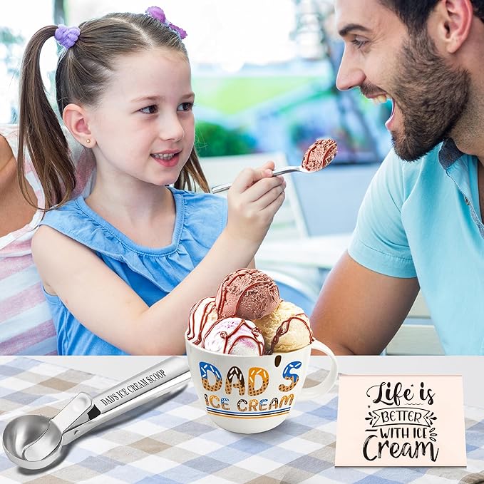 Christmas Dad Gifts, Gifts for Dad from Daughter Birthday, Dad's Ice Cream Bowl Scoop Shovel Spoon Set, Daddy Ice Cream Gift from Son Daughter, Ideal Xmas Birthday Father's Day Gift for Him