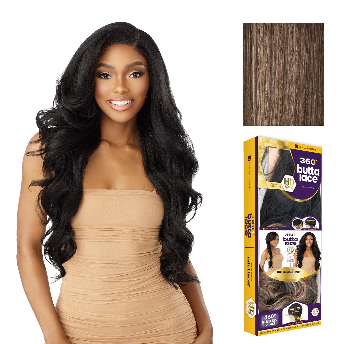 Sensationnel Butta 360 Lace Wigs - Unit 8 Side Wider Parting 360 Degree Lace Glueless Synthetic Preplucked Hairline (FLAMBOYAGEM