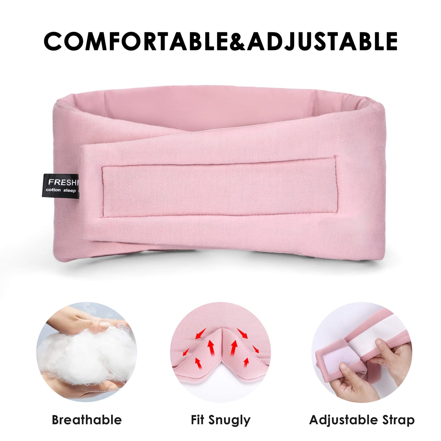 FRESHME Cotton Sleep Mask Blackout - Handmade Eye Mask for Sleeping Eye Shade Cover Sleep Mask for Women Men Girl Soft and Breathable Adjustable Blinder Light Blocking Pink Airplane with Travel Pouch